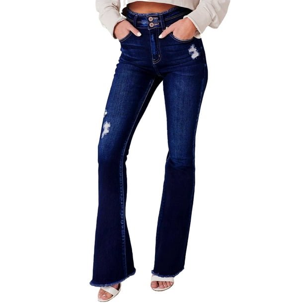 Women's Dark Blue High Rise Flare Jeans 