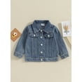 thumbnail image 2 of Bagilaanoe Toddler Baby Boy Denim Jacket Letter Embroidery Long Sleeve Single-Breasted Shacket Coat with Pockets 12M 18M 24M 3T 4T 5T Kids Casual Outwear, 2 of 9