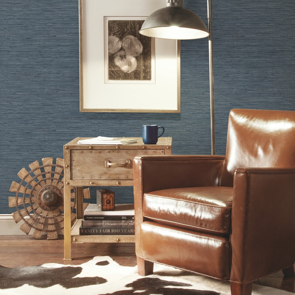 RoomMates Faux Grasscloth Blue Peel and Stick Wallpaper, 20.5 in wide x 18 ft