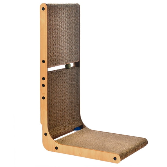 Vibrant Life L-Shape Cat Scratcher, Premium Replaceable Cat Scratching Pad with Built-in Catnip Toy Balls, Brown, 27.3" x 11.8" x 16.9"