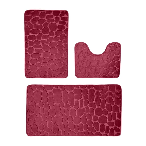 Leodye 3 Piece Pebble Bathroom Carpet ,Density Sponge Bath Mat Set Soft Comfortable Thick Absorbent Non Slip Washable Floor Rug