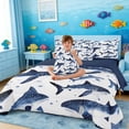 thumbnail image 3 of Manfei Watercolor Shark Bedding Comforter Set for Kids Boys and Girls, Marine Life Print King Bedding Sets, Navy Reversible 7pcs, 3 of 6