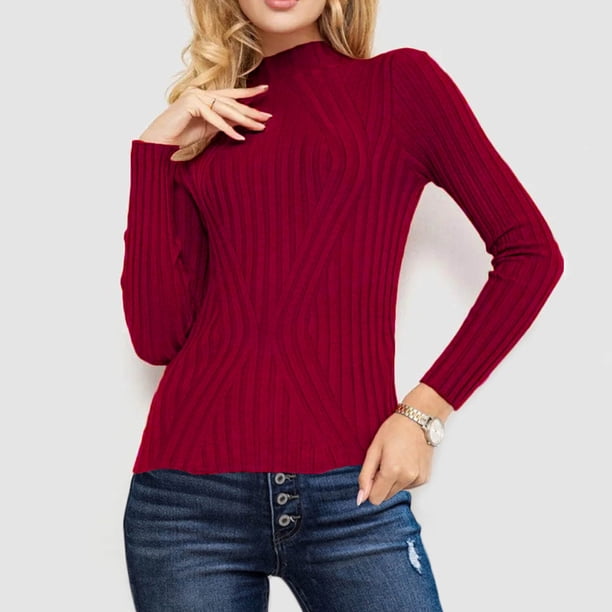 Suéter de cuello redondo para mujer, blusa informal de poliéster con mangas largas y base de color liso