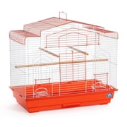 Prevue Pet Products Barn Style Bird Cage - Stand Alone Metal Bird Cage with Removable Tray, Wood Perches & Feeder Cups, Indoor Enclosure for Parakeets, Cockatiels, Finches & Small Birds - Red