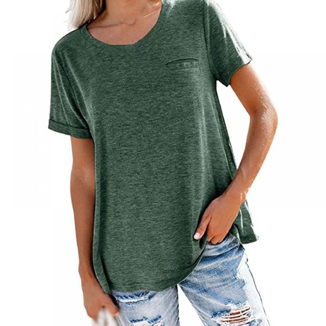 Casual Style Loose Short-sleeved Pockets Stitching Solid Color T-shirt Simple Natural Fashion Ladies Set Short Sleeves