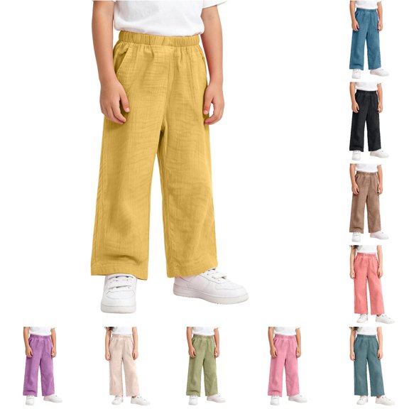 Vividxx Pants For Girls Kids Girls Long Pants Baggy Elastic Waist Basic Trousers Casual Joggers Classic 5-6 Years