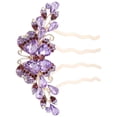 thumbnail image 3 of Purple Rhinestone Hair Side Comb for Wedding with Metal Craftsmanship 4-prong Lightweight Design, 3 of 9
