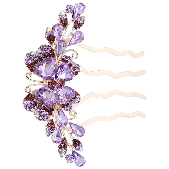 HEMOTON Rhinestone Side Hair Comb for Bridal Wedding Updo Accessory Women Metal 4-Prong Hairpin