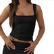 thumbnail image 1 of Tops de Verano Y2k para Mujer, Tops Cortos Sin Mangas con Cuello Cuadrado y Ribete de Encaje Negro L, 1 of 9