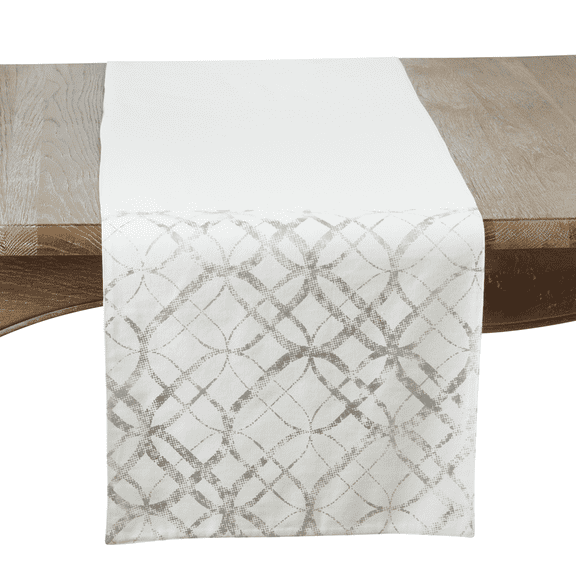 Fennco Styles Modern Metallic Print 100% Cotton Table Runner 16" W x 72" L - Silver Foil Table Cover for Home Décor, Everyday Use, Banquets, Holidays, Family Gatherings and Special Occasion