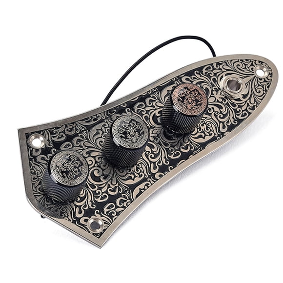 Pastillas de bajo eléctrico Yuarrent circuito de bajo de hierro con patrón decorativo clásico tallado negro