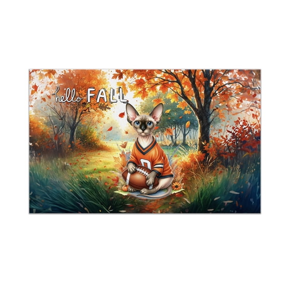 Hello Fall Sphynx Football Welcome Autumn with Leaves Pumpkins Doormat Cat Lover Kitten Owner Gifts Idea Indoor Outdoor Welcome Mat - 00012