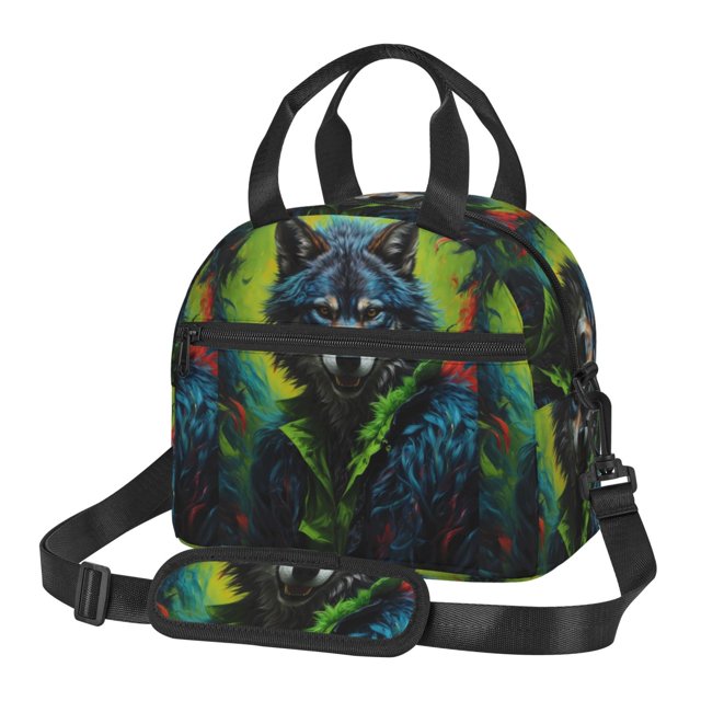 Balery Realistic Style Wolf Warrior Bolsa de Almuerzo Impresa, Caja de Almuerzo Reutilizable, Bolsa Térmica Aislada para Almuerzo, Bolsa Antiderrames