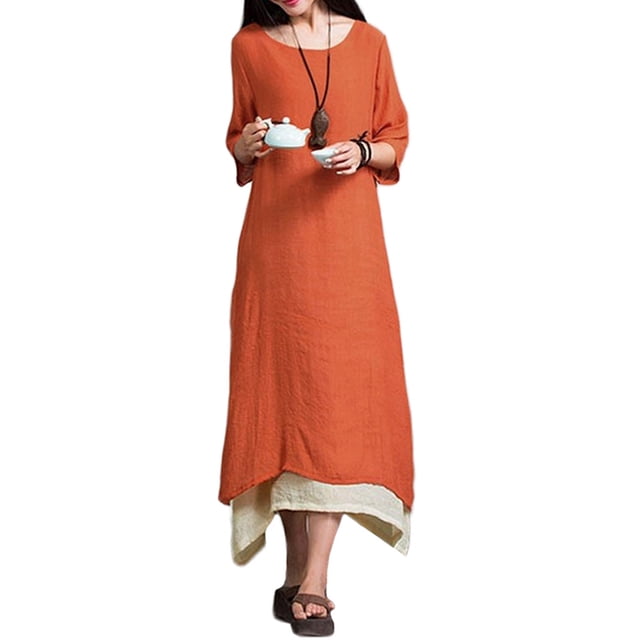 Vestido Irfora Nuevas mujeres Vestido de época Dividir el dobladillo irregular Ocasional Boho Largo Maxi vestidos Naranja / Verde del ejército / Café Irfora Vestido