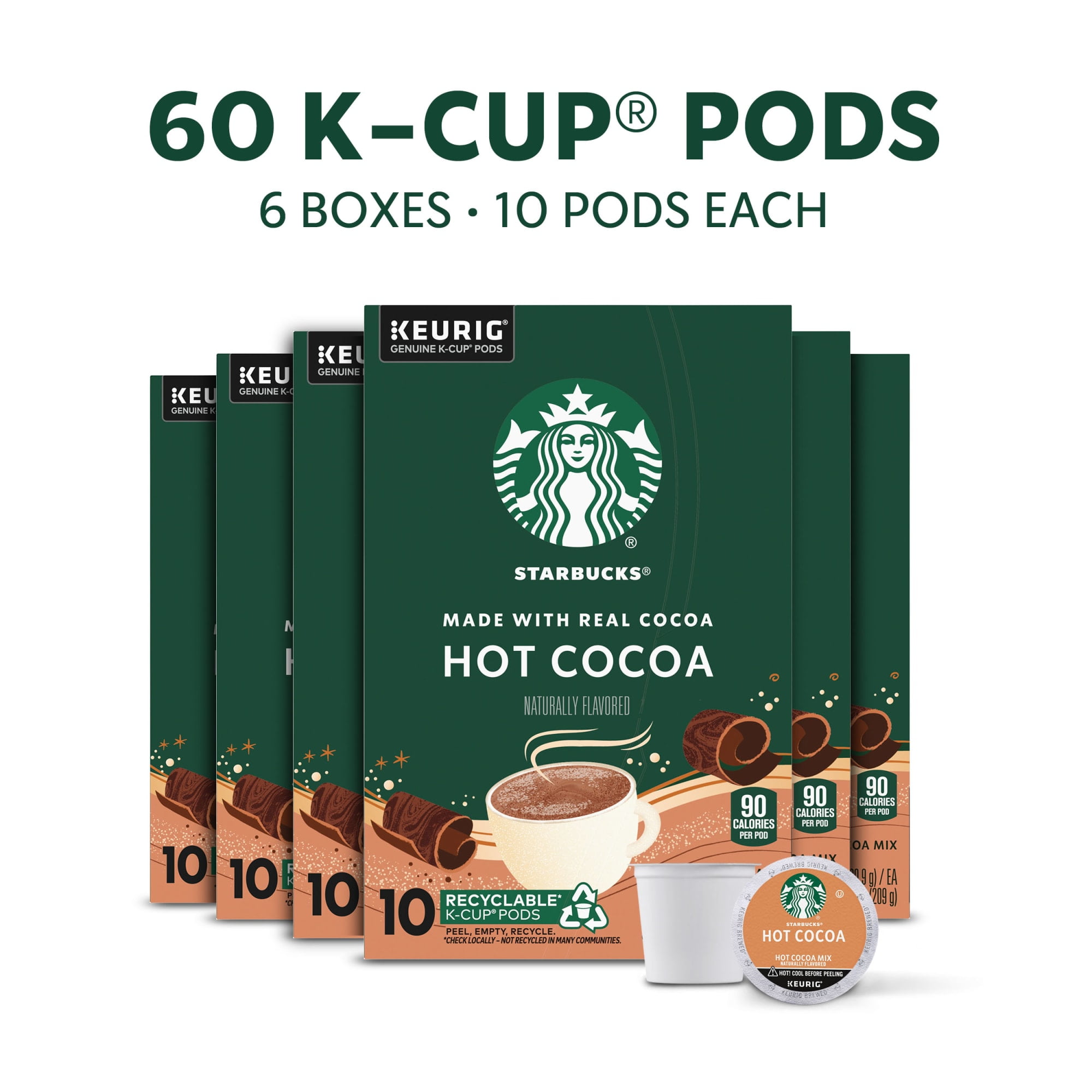 (6 pack) Starbucks Hot Cocoa, Made with Real Cocoa, K-Cup Coffee Pods, 60 Count