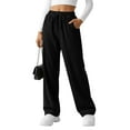 thumbnail image 3 of Bloomae Womens Wide Leg Fleece Lined Sweatpants Winter Baggy Corduroy Lounge Travel Pants Fashion Outfits Drawstring Elastic Waist Joggers Clothes Black XXL, 3 of 8