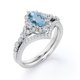 thumbnail image 4 of JeenMata Anillo de Bodas de 1,35 Quilates con Forma de Huevo en Forma de Chevron en Color Azul Cielo con Pavé de Moissanita y Aguamarina Engastado en Oro Blanco de 18 K sobre Plata, 4 of 6