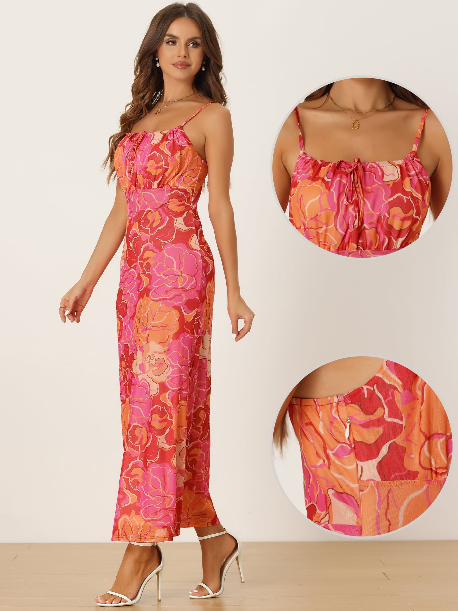 DARING DIVA Women's Boho Floral Sleeveless Maxi Dresses XS Pink