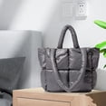thumbnail image 4 of Winter Padded Shoulder Bag Handbag Tote, Women Wide Framed Opening Fashionable Wallet Cotton for Ladies, Girls, Daily Use, Vacation gris Salvador Dali Bolso de mujer, 4 of 6