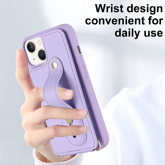 Mobile Phone Case Compatible For Iphone14 S23 A54 Leather Case With Wristband Kickstand Card Holder Strap