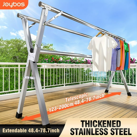 Clothes Drying Rack Heavy Duty Retractable & Folding Metal | Collapsible Indoor Outdoor Laundry Rack 63" to 78.7" Stainless Steel