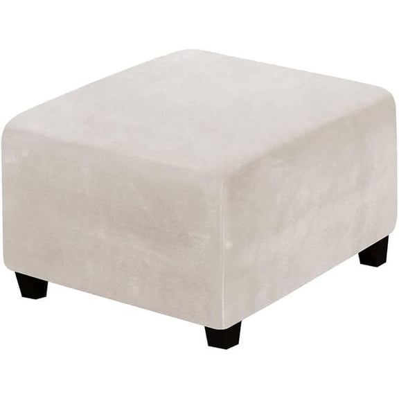 Stretch Foot Stool Ottoman Cover Slipcover, Square Footstools Covers Velvet Ottoman Covers Foot Stool Ottoman Cover,Furniture Protector for Living Room Bedroom (Beige, X-Large)