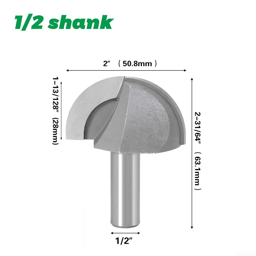 1/2'' Shank 2'' Dia Round Nose Core Box Router Bit Woodworking Chisel Cutter
