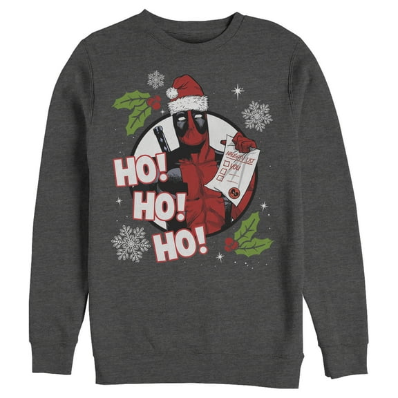Men's Marvel Deadpool Santa Naughty List Holiday  Sweatshirt Charcoal Heather X Large