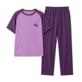 thumbnail image 4 of SGFCWSX Girls 2 Piece Outfits Raglan Sleeve Color Block Short Sleeve T-Shirt Wide Leg Pants Summer Casual Clothes Set Purple Size 14, 4 of 8