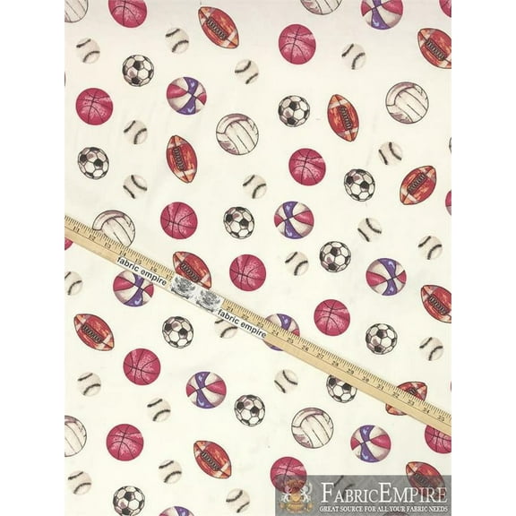 Cotton Flannel SPORTS BALLS Printed Fabric / 45" Wide / Sold by the Yard