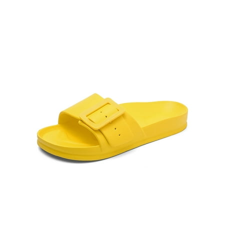 

SIMANLAN Lady Lightweight Slip On Summer Slippers Home Backless Shower Slipper Women Comfortable Slide Sandals Yellow 8
