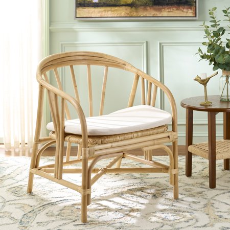 Safavieh Billie Scandinavian Rattan and Fabric Dining Arm Chairs Natural/Cream
