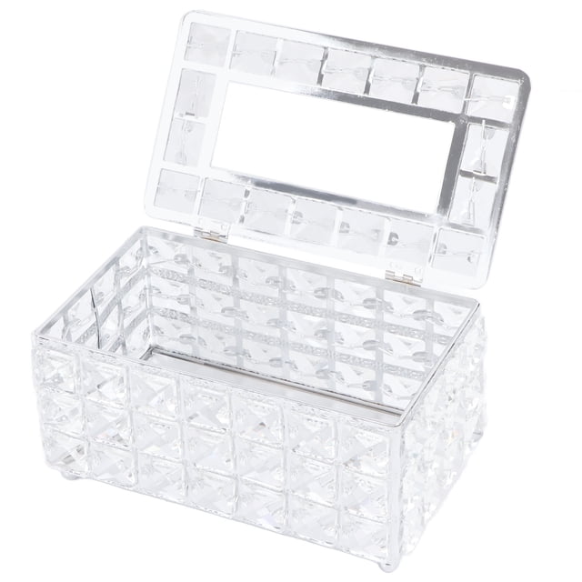 Caja de Pañuelos de Cristal ANGGREK Adorno Decorativo de Escritorio Con Base de Acero inoxidable