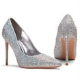 thumbnail image 2 of Zhabtuc Women High Heels Sexy Rhinestone Heel Pumps Pointed Toe Stiletto Slip On High Heel Party Prom Shoes Silver Size 10, 2 of 5