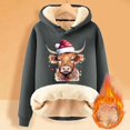 thumbnail image 2 of Women Christmas Outfit Western Christmas Print Women's Hooded Sweatshirt Festive Holiday Girly Cozy Pullover Top Gray M, 2 of 4