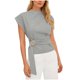 thumbnail image 5 of Camisas de Manga Corta para las Mujeres Casual V-Cuello Plegado Vendaje Suéter Blusa, Ligero Top de Verano, 5 of 6