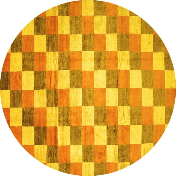 Ahgly Company Indoor Round Abstract Yellow Contemporary Area Rugs, 6' Round