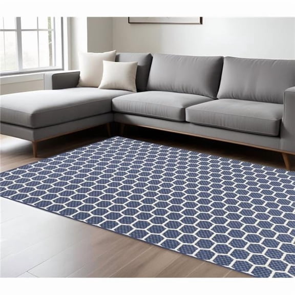 HomeRoots 554837 6 x 9 ft. Navy Blue & Ivory Geometric Indoor & Outdoor Rectangle Area Rug