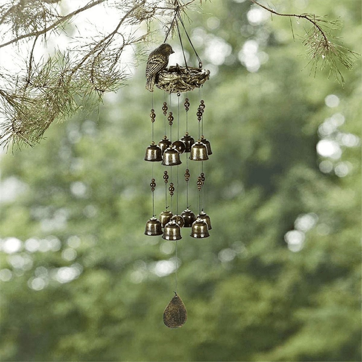 1PCS Bird Nest Wind Chimes, Wind Chime with 12 Pieces Bronze Bells for Garden, Yard, Patio and Home Decor