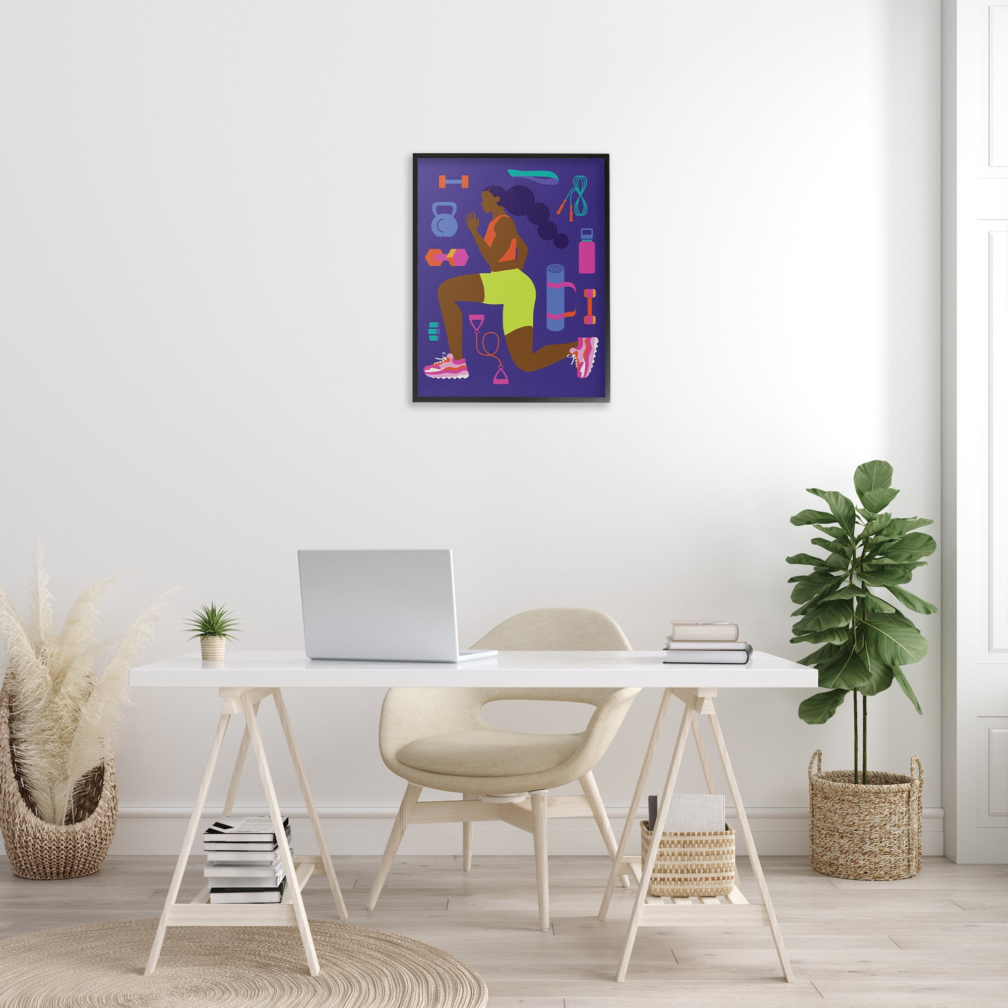 Stupell Industries Inspiring Woman & Workout Sports Painting Black Framed Art Print Wall Art, 24 x 30