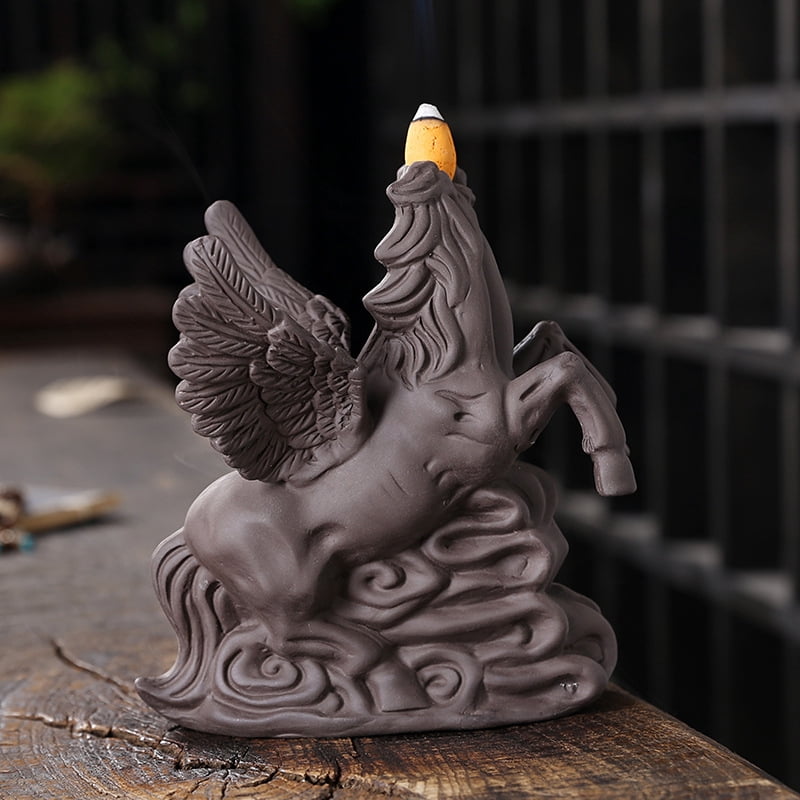 Creative Wing Horse Auspicious Clouds Backflow Incense Burner Waterfall Incense Stick Holder Burner Smoke Incense Path Decoration