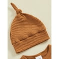 thumbnail image 5 of Hirigin Newborn Baby Boy Girl Solid Ribbed Knit jumpsuit Romper Bodysuit with Hat Newborn Coming Home Outfit Set, 5 of 8