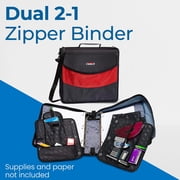 Case-it The Dual 2-in-1 Zipper Binder-Two 1.5 inch D-Rings-Pen Pouch and Shoulder Strap -600 Sheet Capacity-Black Dual-121-a