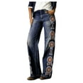 thumbnail image 2 of Wide Leg Jeans for Women Trendy Floral Printed Baggy mid Waist Casual Denim Pants, 2 of 3
