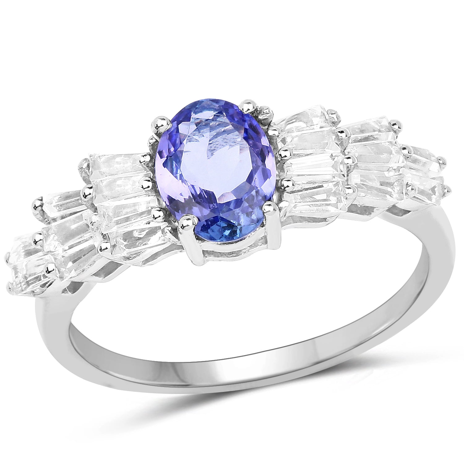 Genuine Oval Tanzanite and White Topaz Ring in Sterling Silver Size 7.00 by Bonyak Jewelry