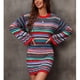 thumbnail image 5 of Striped Knit Dress, Crewneck Elegant Stylish Color Block Crochet Knit Dress Hollow Long Sleeve For Women For Dating ANGGREK Otros, 5 of 8