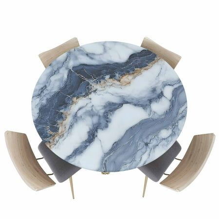 Round Fitted Tablecloth Marble Texture Pattern Circle Table Cover Waterproof Table Cloth with Elastic Edge Abstract Geometric Striped Outdoor Tablecloths for Kitchen Picnic 45-54in