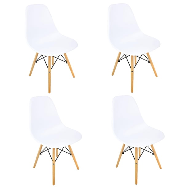 Silla Tipo Eames Moderna Set 4 Pzas Para Comedor Minimalista blanco