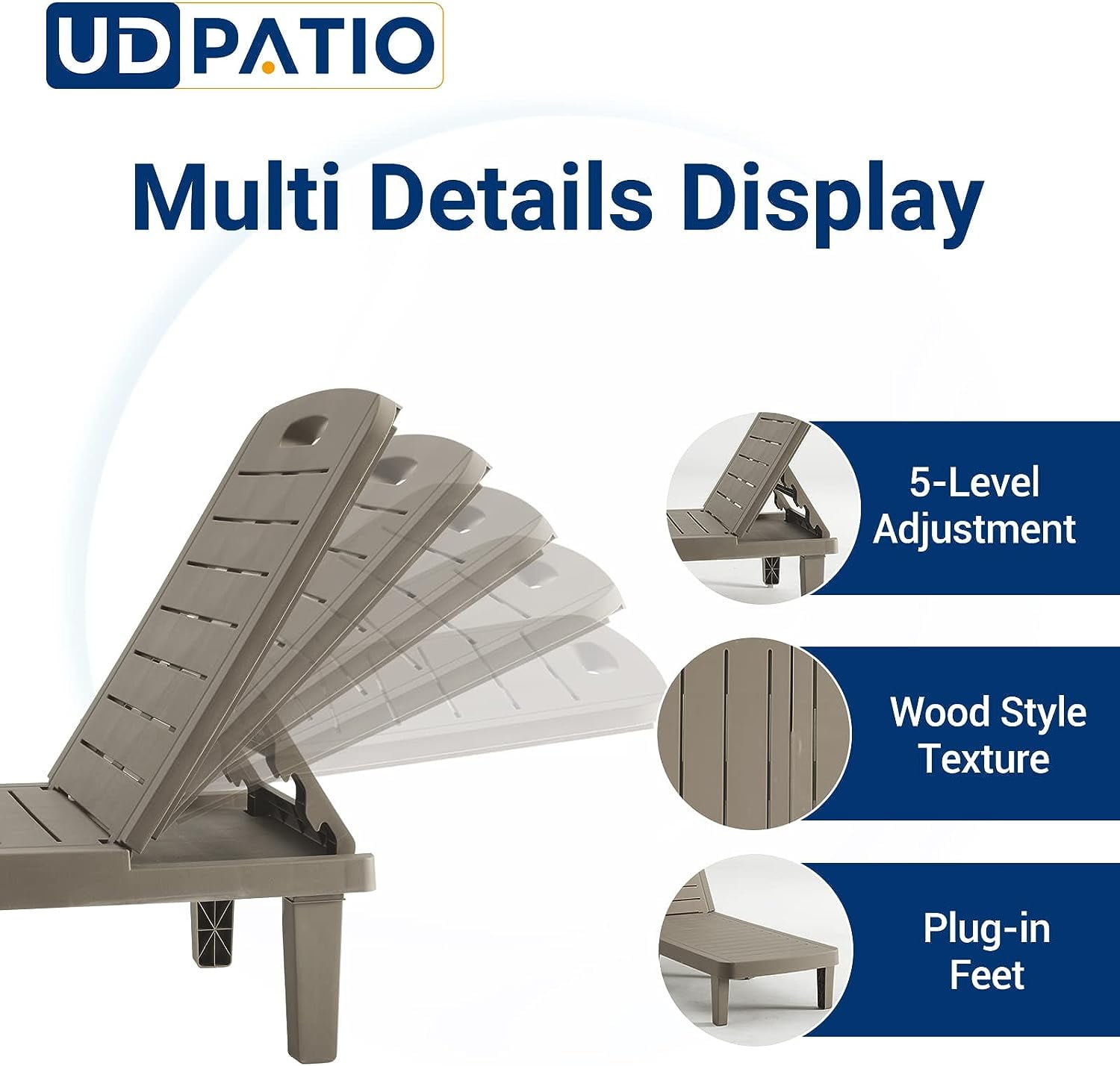UDPATIO Oversized Outdoor Chairse Lounge Chair Set of 2, 5-Level Adjustment Backrest for Pool Beach Garden
