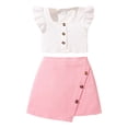 thumbnail image 1 of Hiiyo Big Girls Summer Outfits Cotton Ruffle Square Neck Shirt Skirt Set, Sizes 7-8Y, 1 of 8